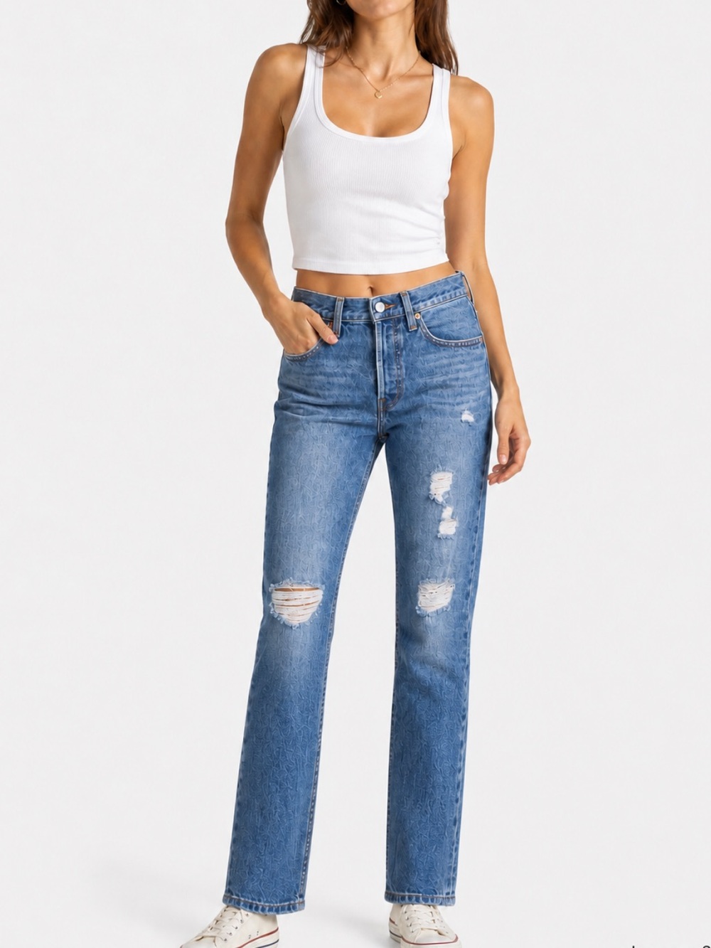Levi’s 501 High Rise Distressed Straight Leg Jeans